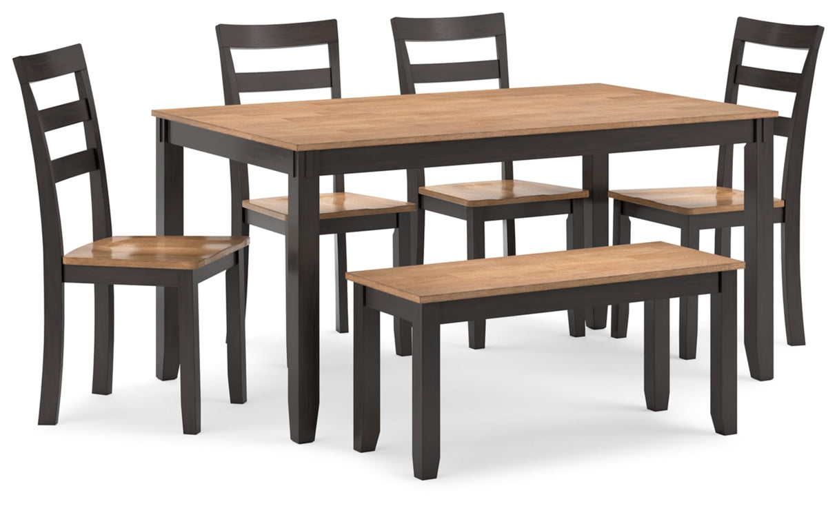 Ashley Gesthaven Casual Dining Table with 4 Chairs and Bench, Set of 6, Light Brown & Dark