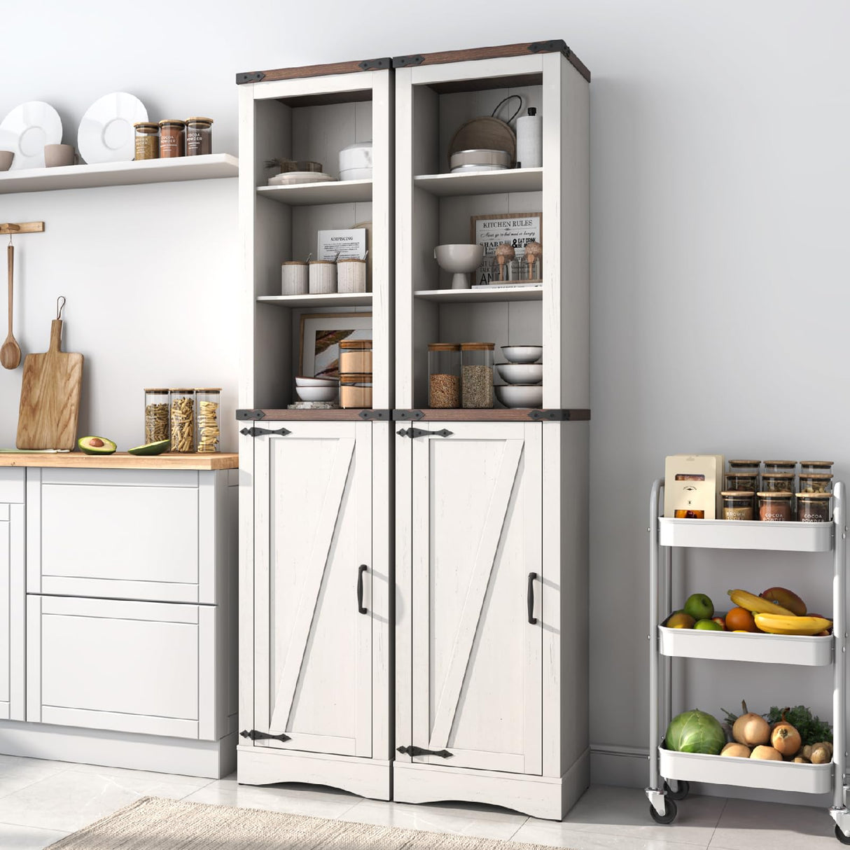 68" Tall Farmhouse Bathroom Storage Cabinet, 5-Shelf Storage Cabinet