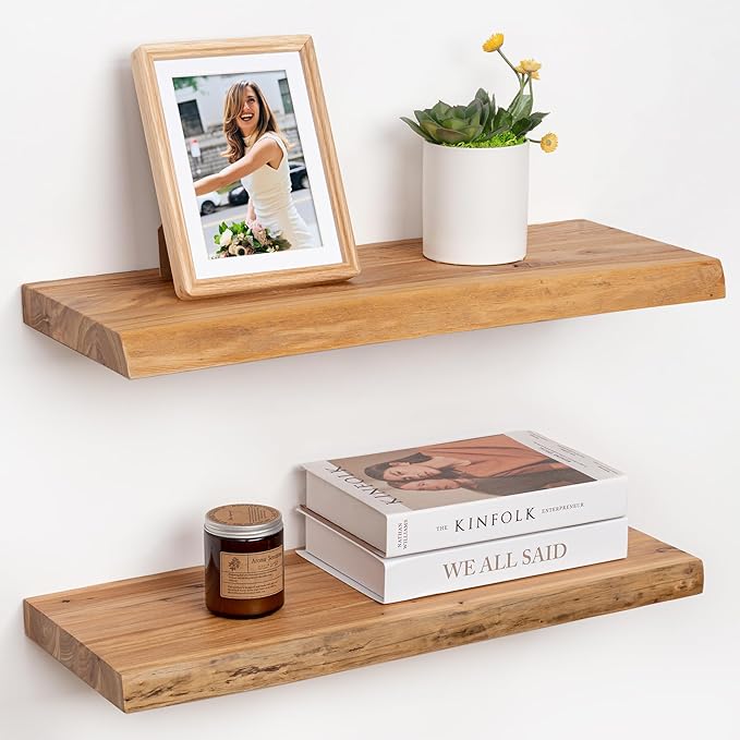 24" Rustic Elm Wood Floating Shelves for Wall