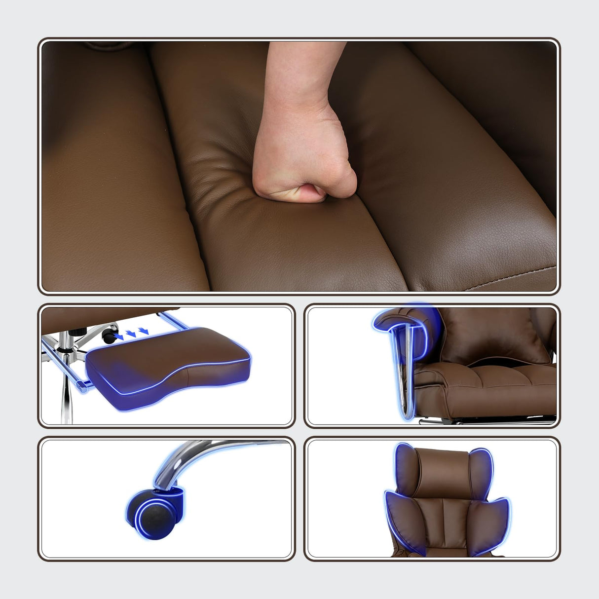 Big and Tall Office Chair 400lbs PU Leather Computer Chair with Footrest and Lumbar Support Executive Chair Swivel Chair Desk Chair Adjustable Height & Reclining Backrest Brown