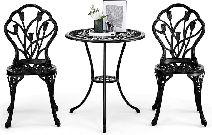 3 Pieces Patio Bistro Set, Rust-Resistant Cast Aluminum Outdoor Bistro Table and Chairs