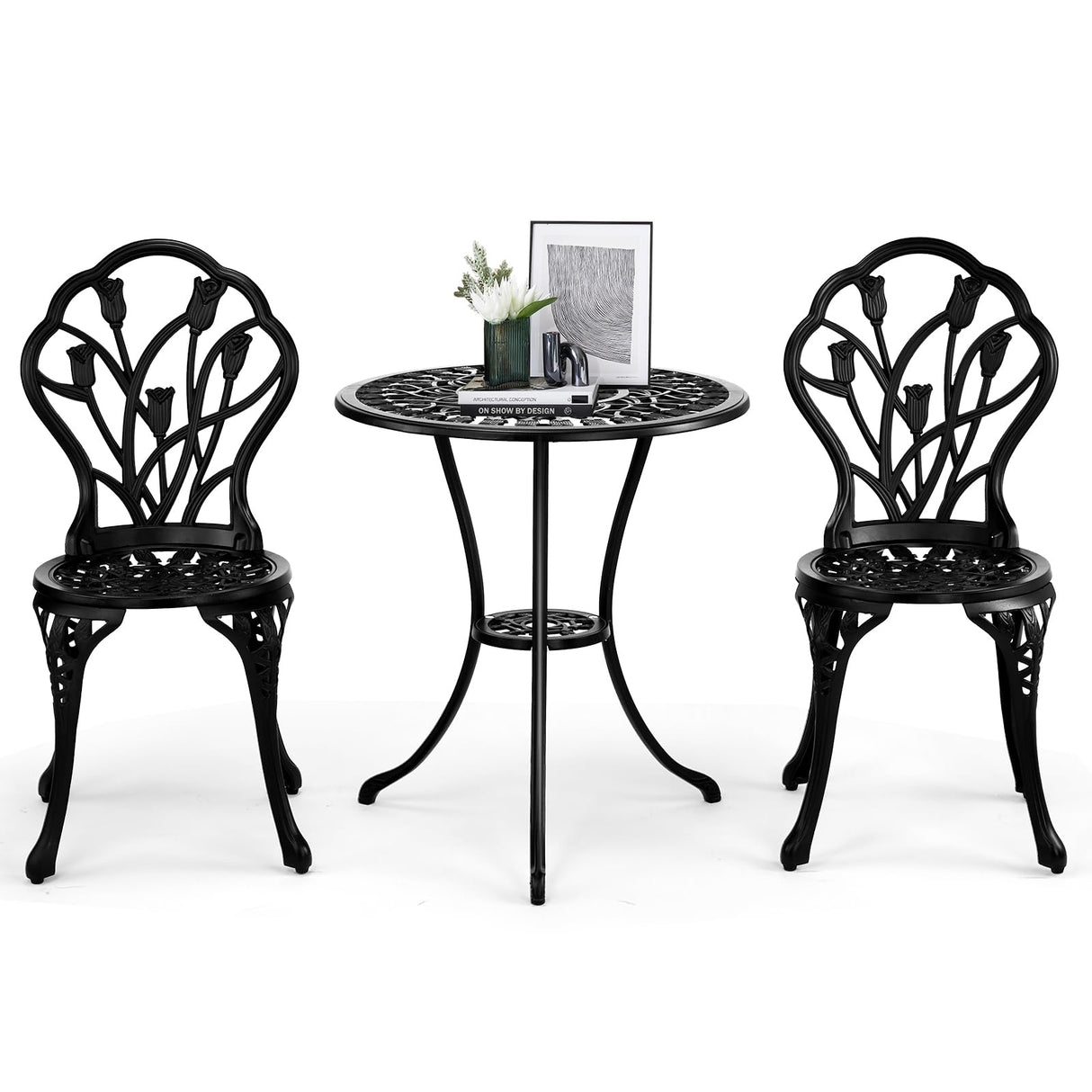 3 Pieces Patio Bistro Set, Rust-Resistant Cast Aluminum Outdoor Bistro Table and Chairs