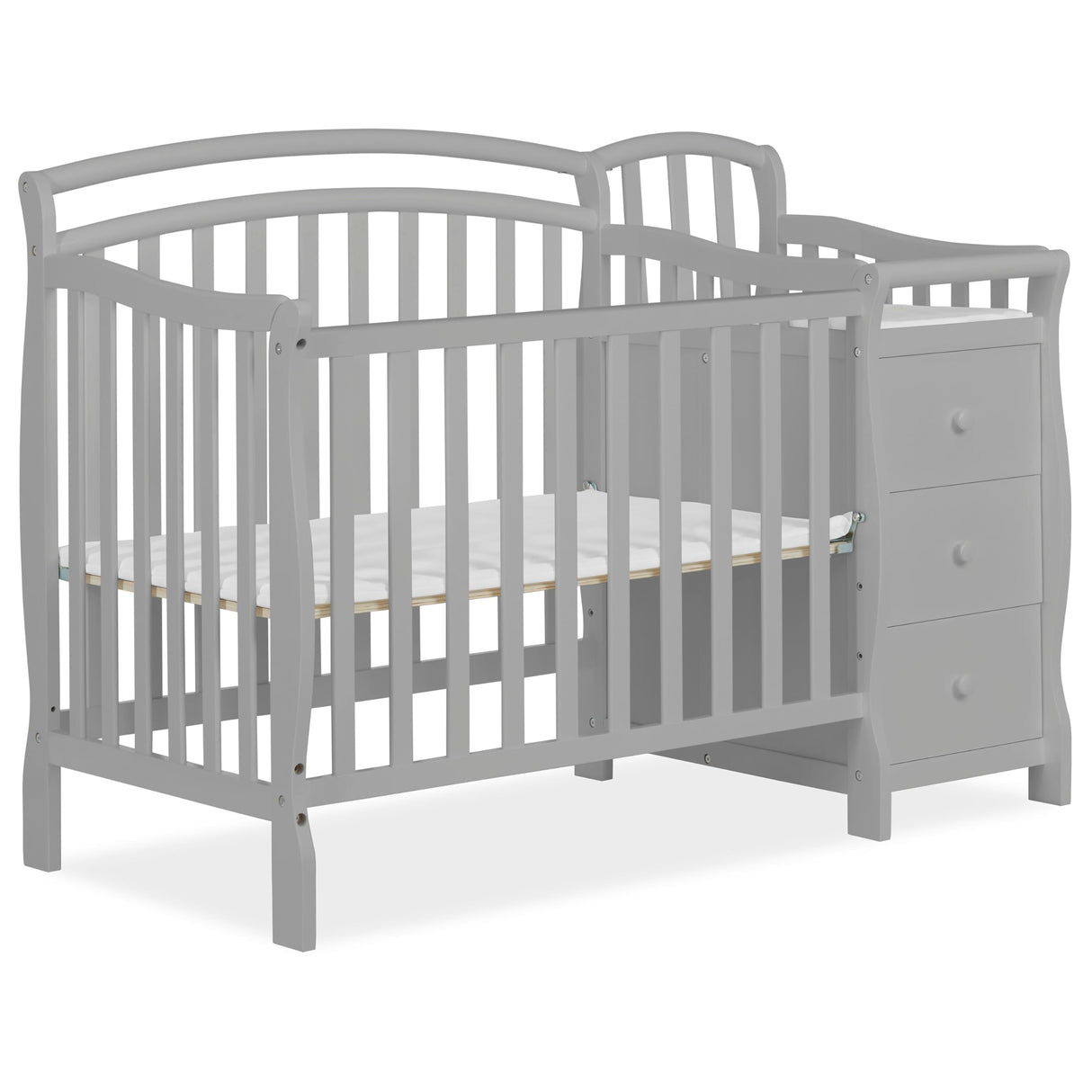 Casco 3-in-1 Mini Crib and Changing Table in Pebble Grey, Convertible Crib, Made of Pinewood, Three Position Adjustable Mattress Height Settings