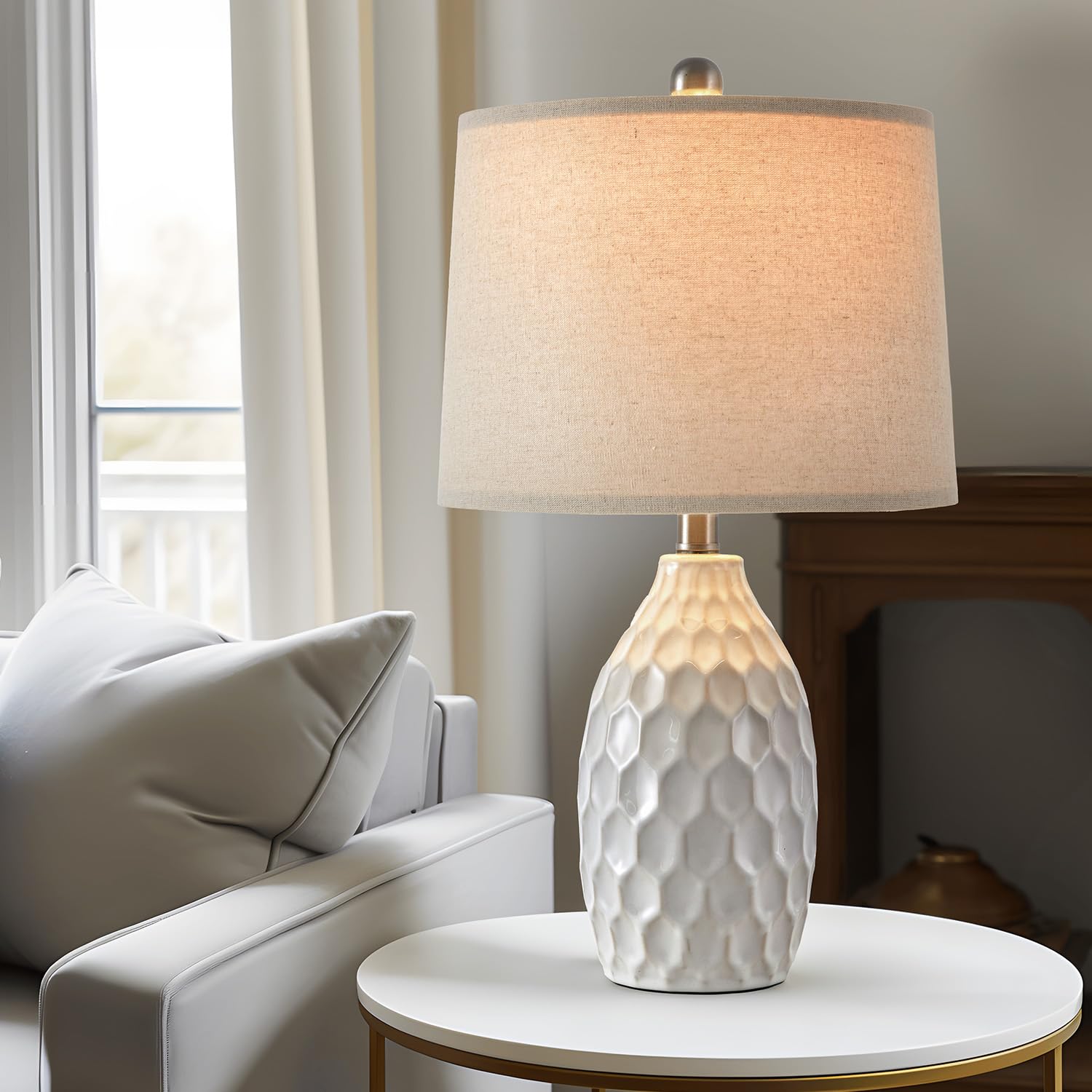 21.5" Modern Ceramic Table Lamp Set of 2 Industrial Boho Metal Bedside Lamp