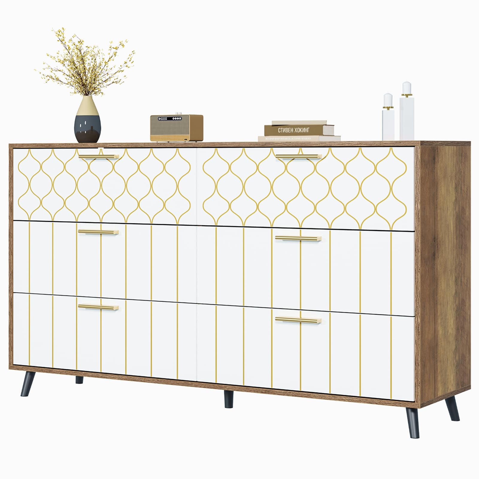 White Dresser for Bedroom, Modern 6 Drawer Dresser for Bedroom
