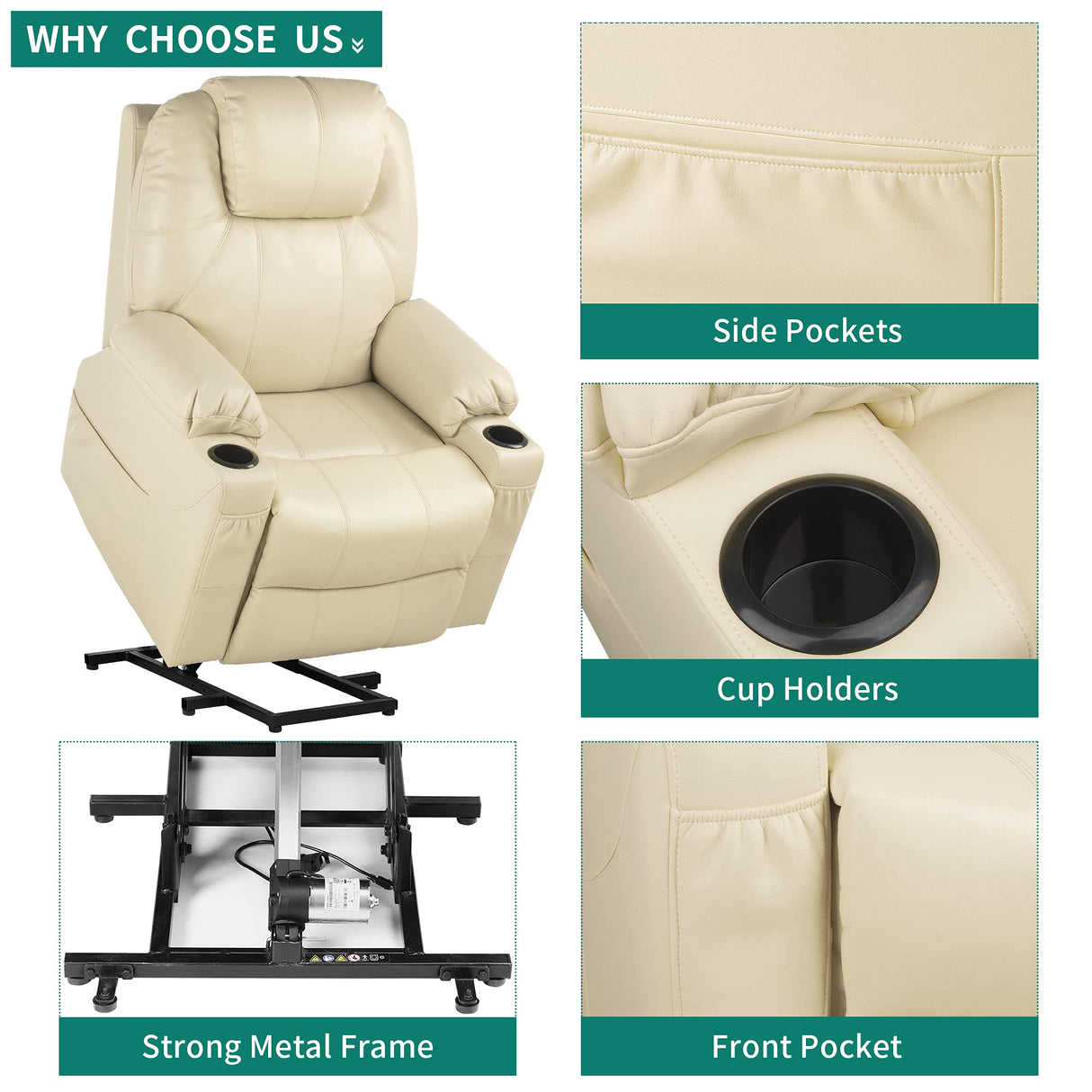Power Lift Recliner Chair for Elderly, Electric Lift Chair with Heat and Massage