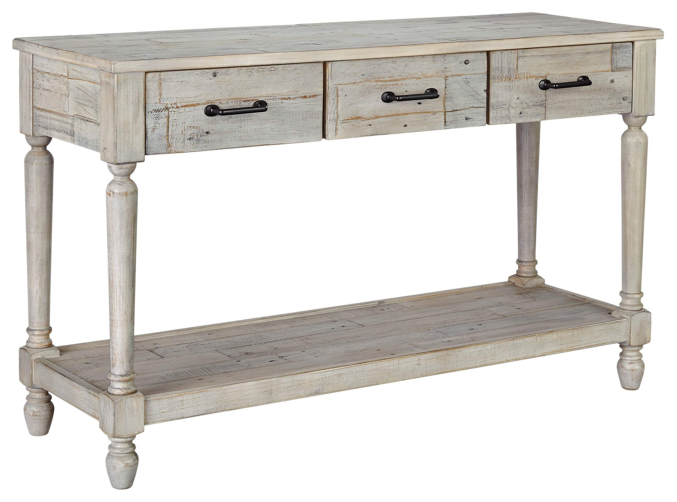 Shawnalore Farmhouse Solid Pine Wood Sofa Console Table, Whitewash