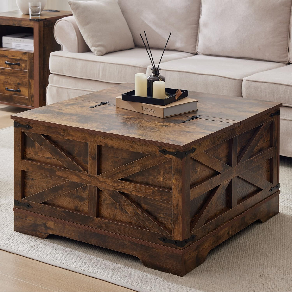 Brown Coffee Table with Storage, Cocktail Table with Hinged Lift Top