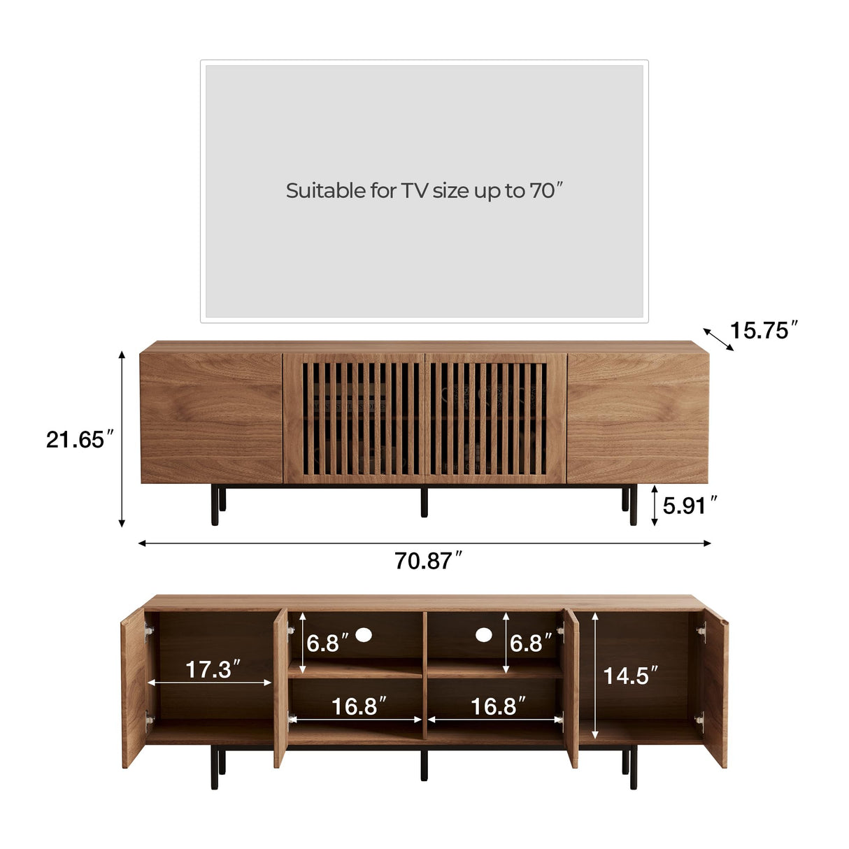 70.87" Mid-Century Modern Walnut TV Stand with Storage