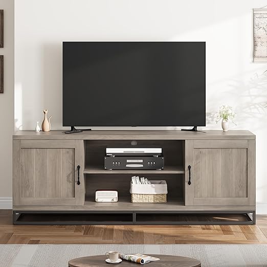 Farmhouse TV Stand for 75-Inch TVs - Walnut Entertainment Center