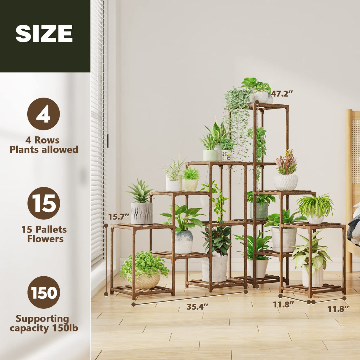 VerdeLuxe 6-Tier Corner Wooden Plant Stand