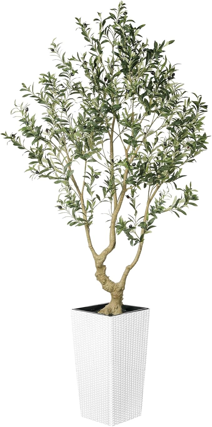 Olive Tree 7 Feet - Olive Trees Artificial Indoor with White Tall and Large Planter