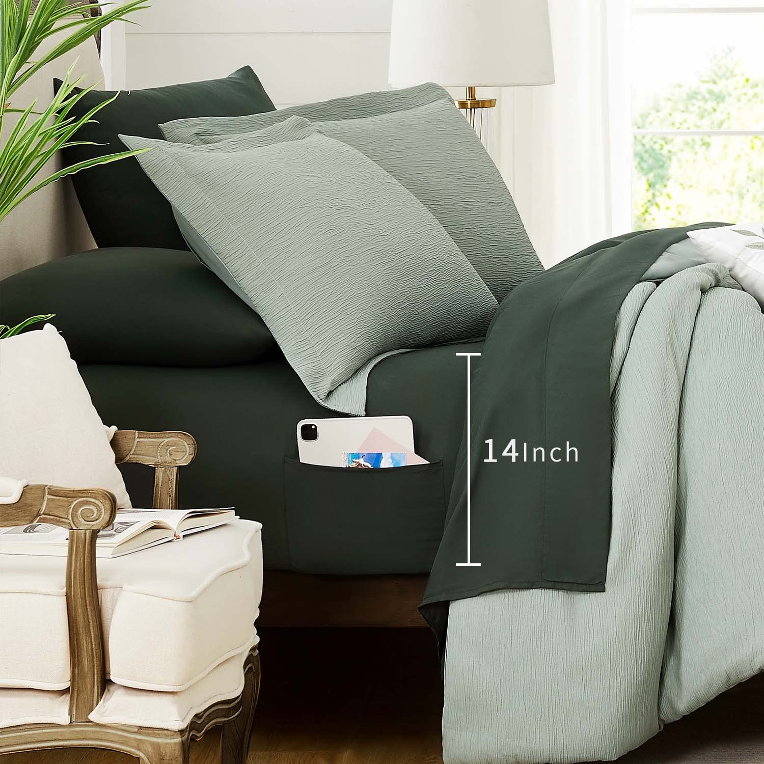 Sage Green Comforter, California King Comforter Set Textured Design