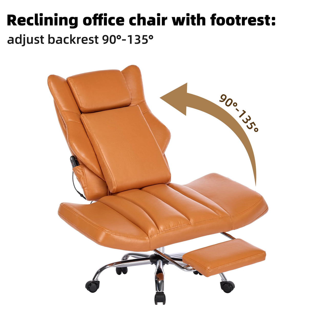 Orange Leather Office Chair with Massage and Footrest
