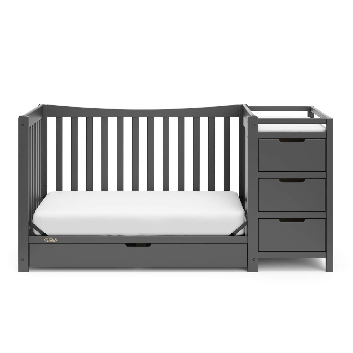 4-in-1 Convertible Crib & Changer with Drawer (Gray) – GREENGUARD Gold Certified, Crib and Changing -Table Combo, Includes Changing Pad, Converts to Toddler Bed, Daybed and Full-Size Bed