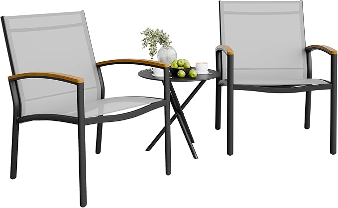 3 Pieces Patio Bistro Sets, Outdoor Textilene Fabric Conversation Bistro Set