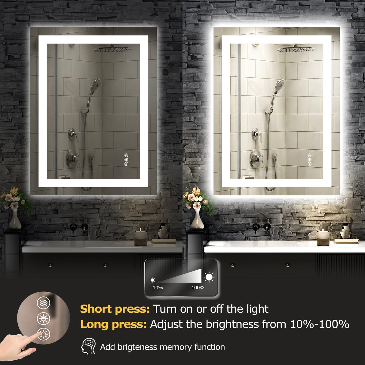 24x32 LED Bathroom Mirror - Anti-Fog Dimmable Backlit Vanity Mirror