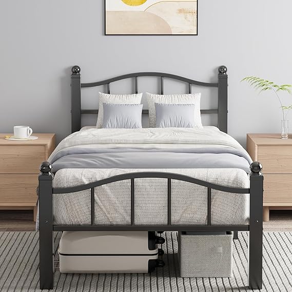 Queen Bed Frame with Headboard - Heavy Duty Metal Platform with Storage