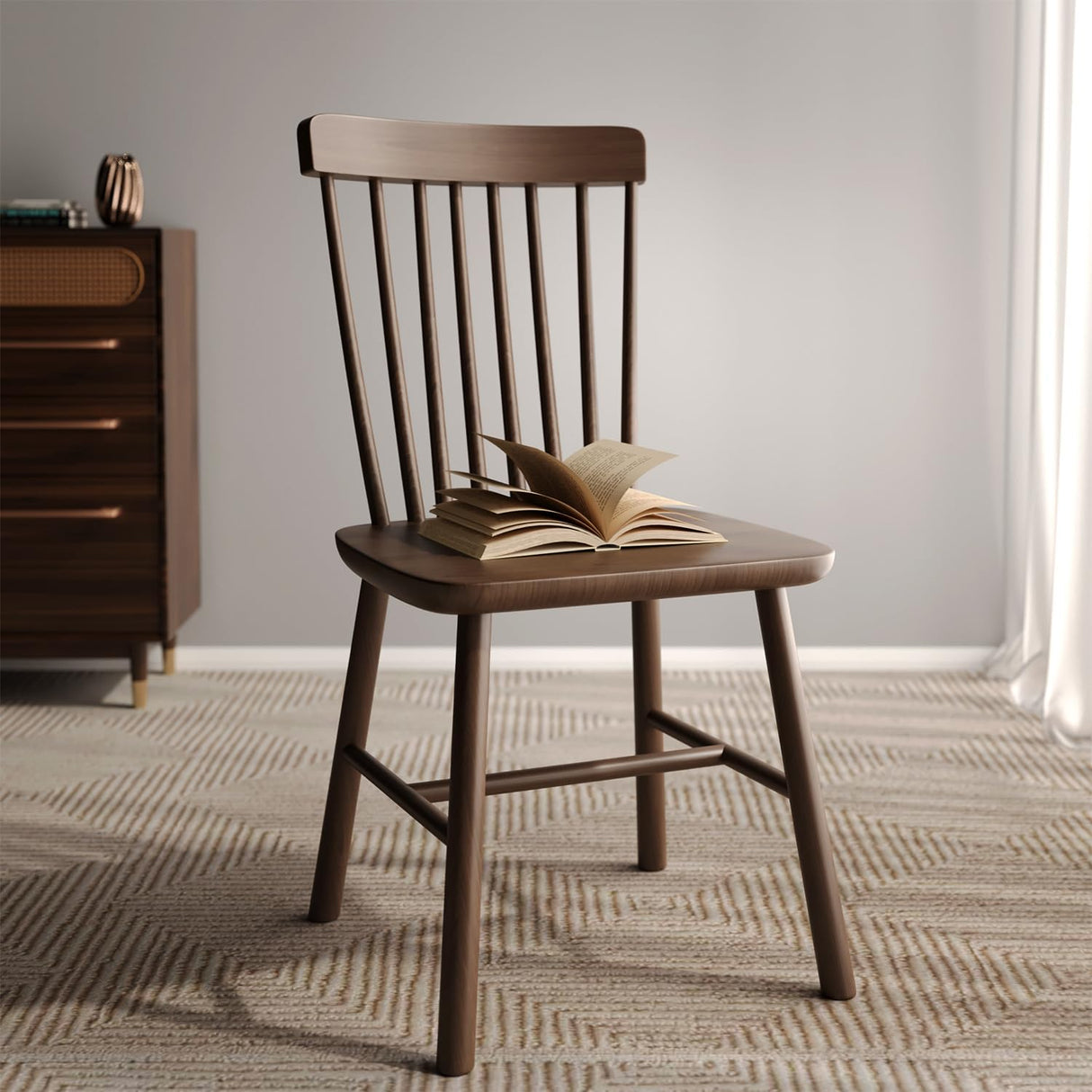 Windsor Dining Chairs Set of 4 - Solid Wood Farmhouse Spindle Back Kitchen Chairs