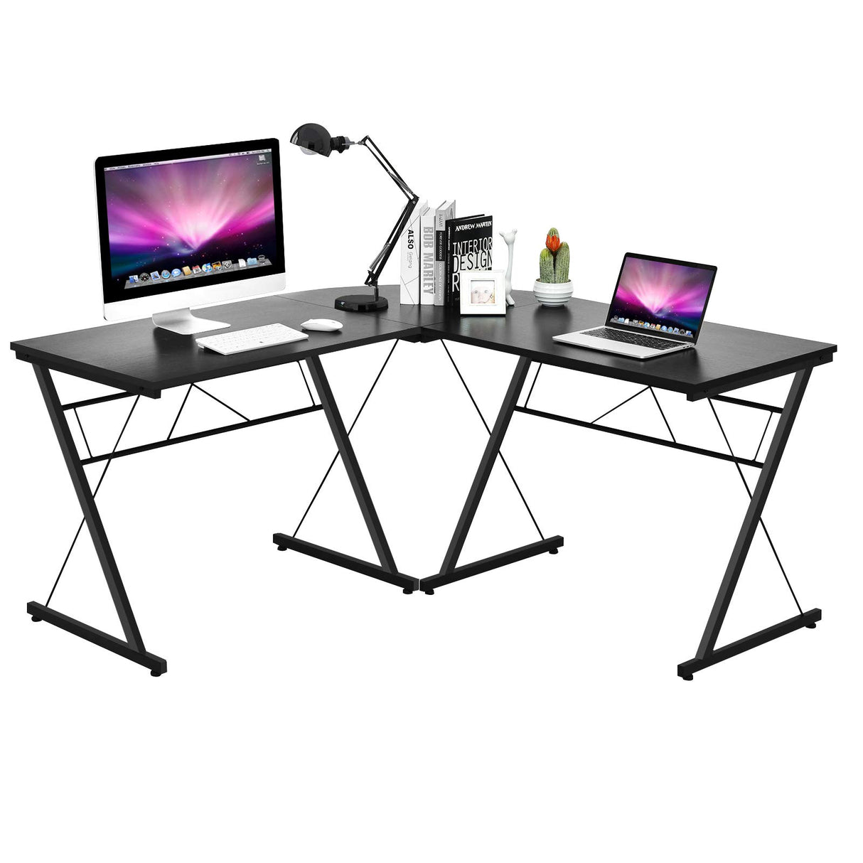 L-Shaped Desk Corner Computer Desk, Space-Saving & Multifunctional Home Office Desk Writing Workstation Study