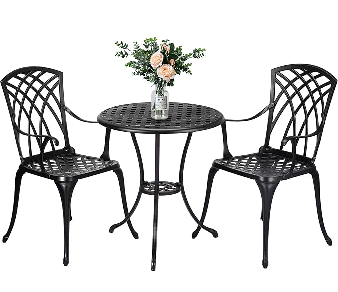 3 Piece Patio Bistro Set,Cast Aluminum Bistro Table and Chairs Set,Bistro Set