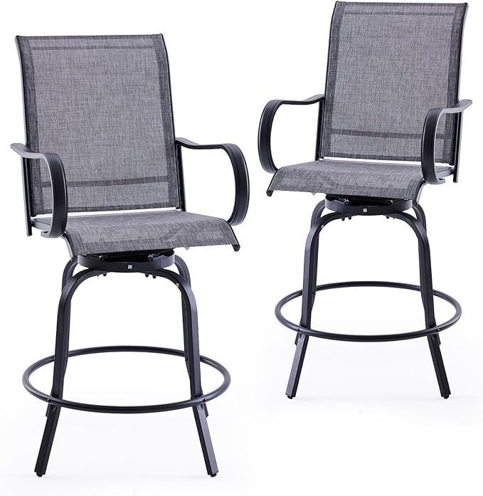 Outdoor Bar Stools Set of 2, Swivel Patio Barstools with Textilene Fabric