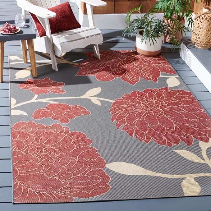 Courtyard Collection 4' x 5'7" Anthracite / Red CY7321 Indoor/ Outdoor Waterproof Easy