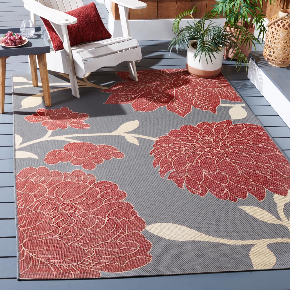 Courtyard Collection 4' x 5'7" Anthracite / Red CY7321 Indoor/ Outdoor Waterproof Easy