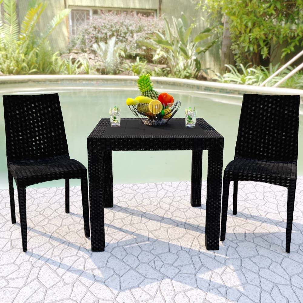 Modern Weave Design Mace Indoor/Outdoor Dining Chair (Set of 2), Black
