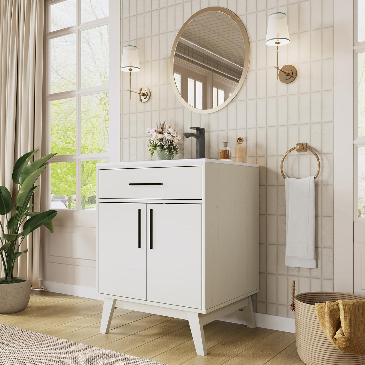 24.5" Bathroom Vanity with Sink Combo, Mid-Century Modern Small Single Bathroom