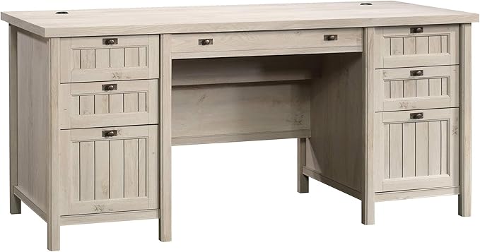 Sauder Costa Office Desk with Drawers, Executive Desk with File Drawer Storage, in Chalked Chestnut
