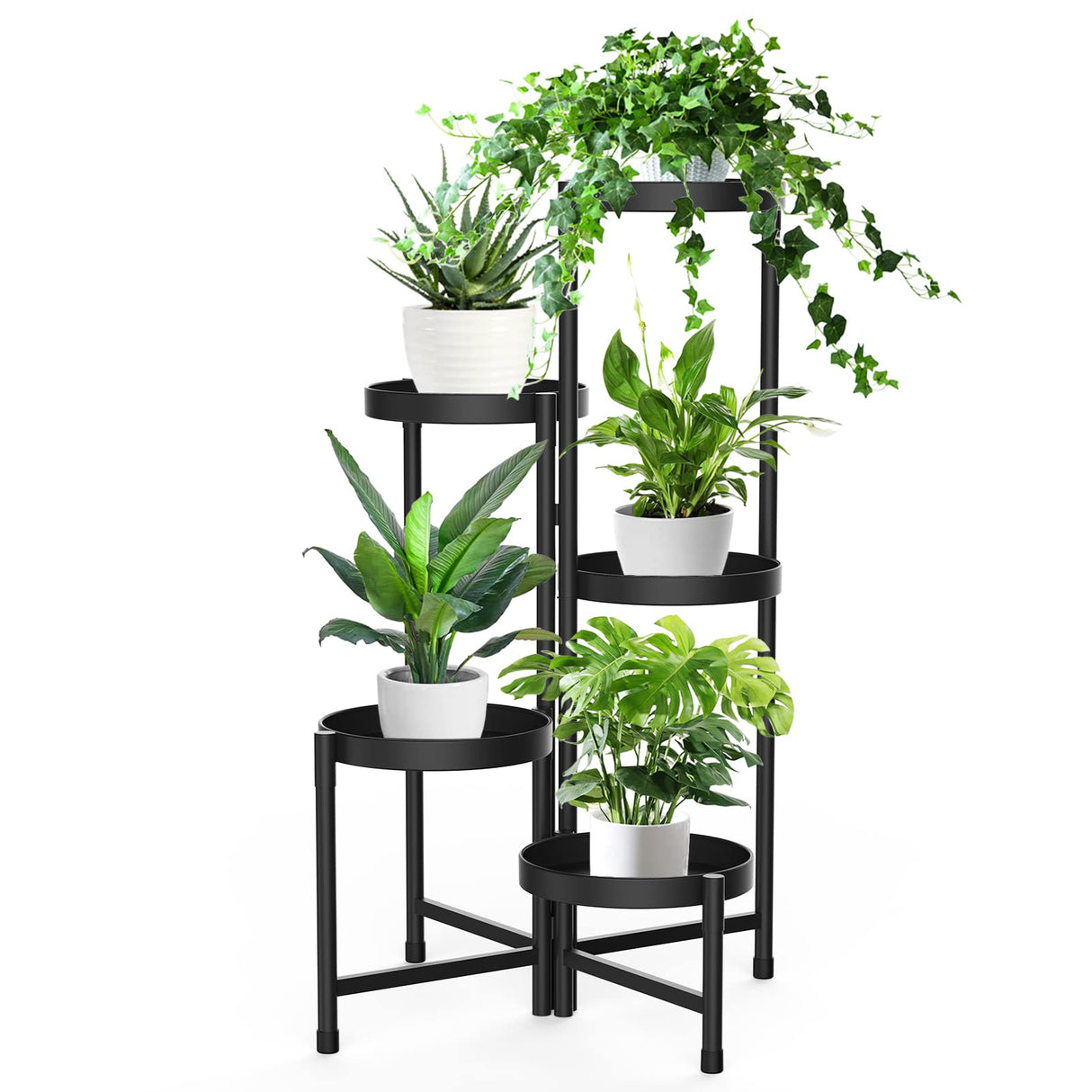 Foldable 5-Tier Metal Plant Stand Space Saving Corner Shelf