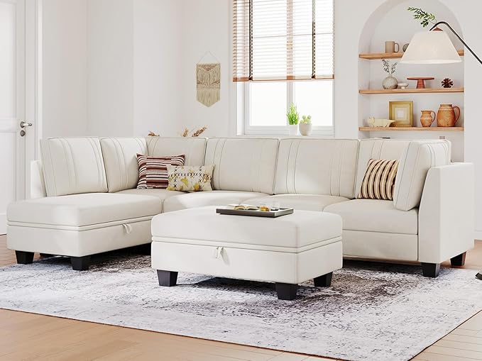 Sectional Couch with Storage Ottoman Fabric U Shaped Couch Sofa