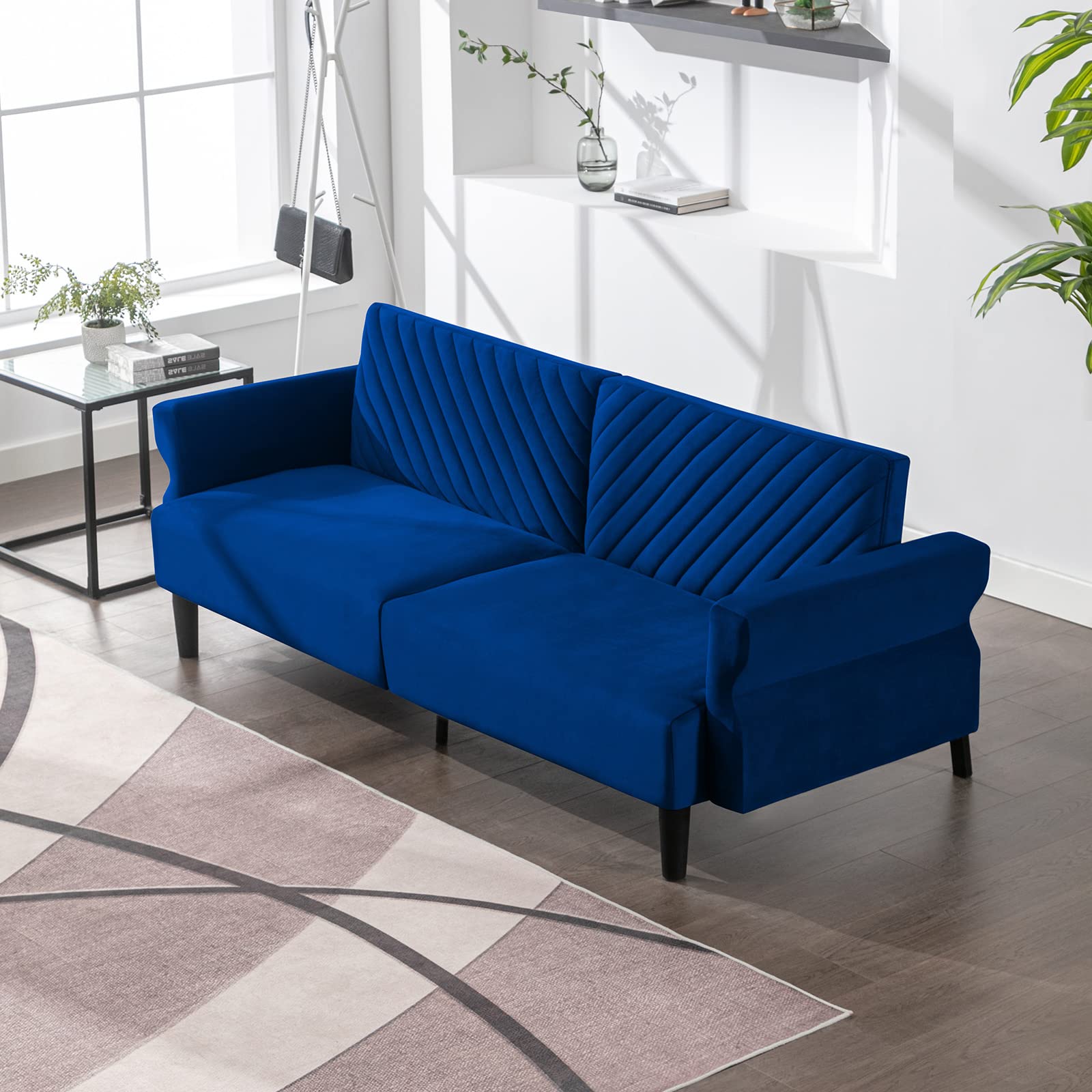 78''Futon Sofa with Ajustable Armrest, 3 Seat Convertible Sofa Bed Couch