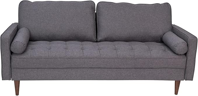 Hudson Mid-Century Modern Loveseat - Slate Gray Faux Linen Upholstery - Buttonless