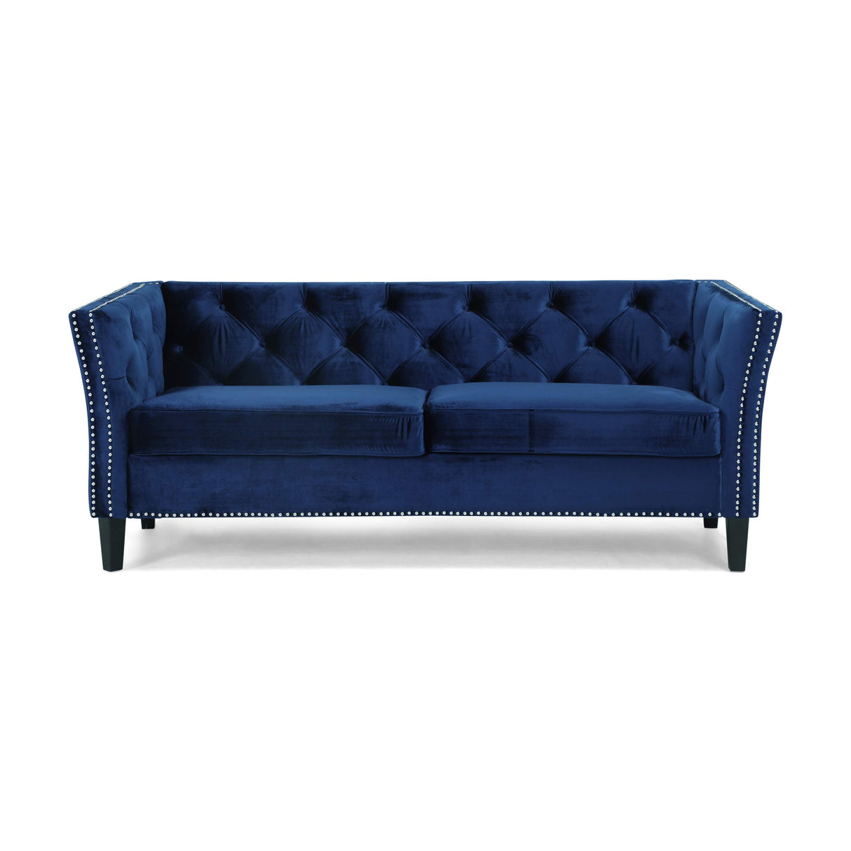 Sunny Velvet 3 Seater Sofa, Midnight Blue, Dark Brown
