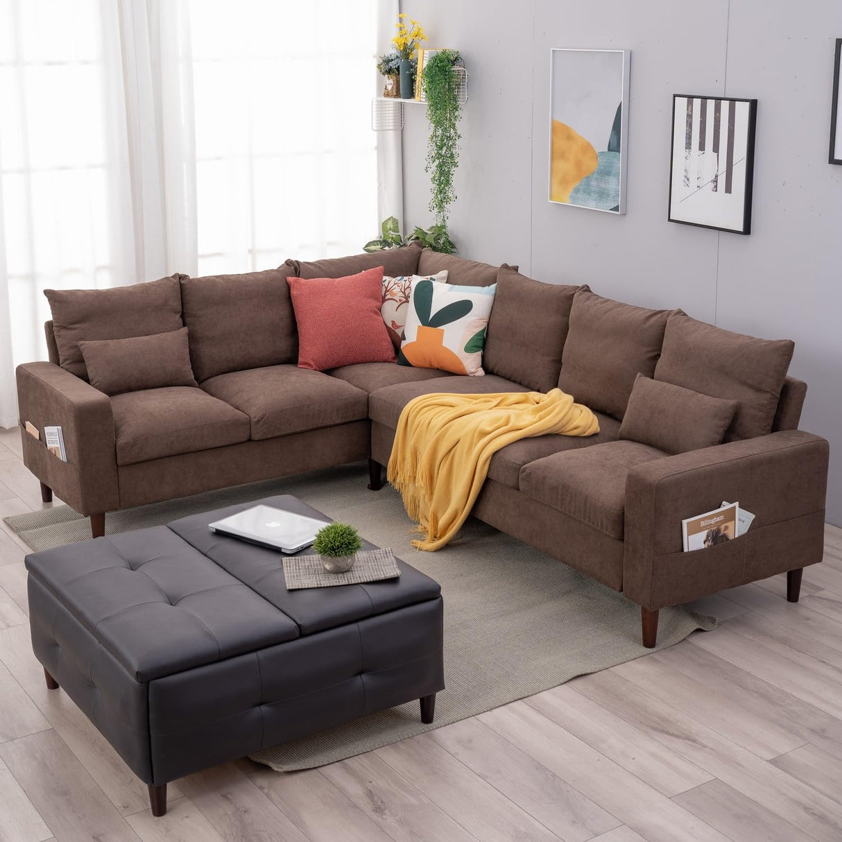 Panana 6-Seater Linen Sectional Corner Sofa with Cushion Back