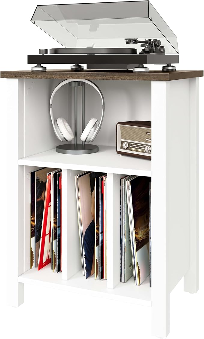 Record Player Stand, Vinyl Record Storage Table End Table with Display Shelf Holds up to 130 Albums