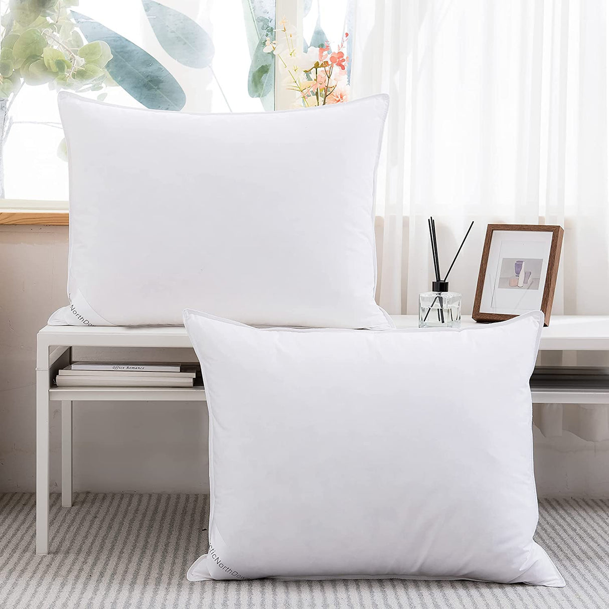 Grey Goose Down Feather Pillows for Sleeping,100% Cotton Fabric for Side and Back