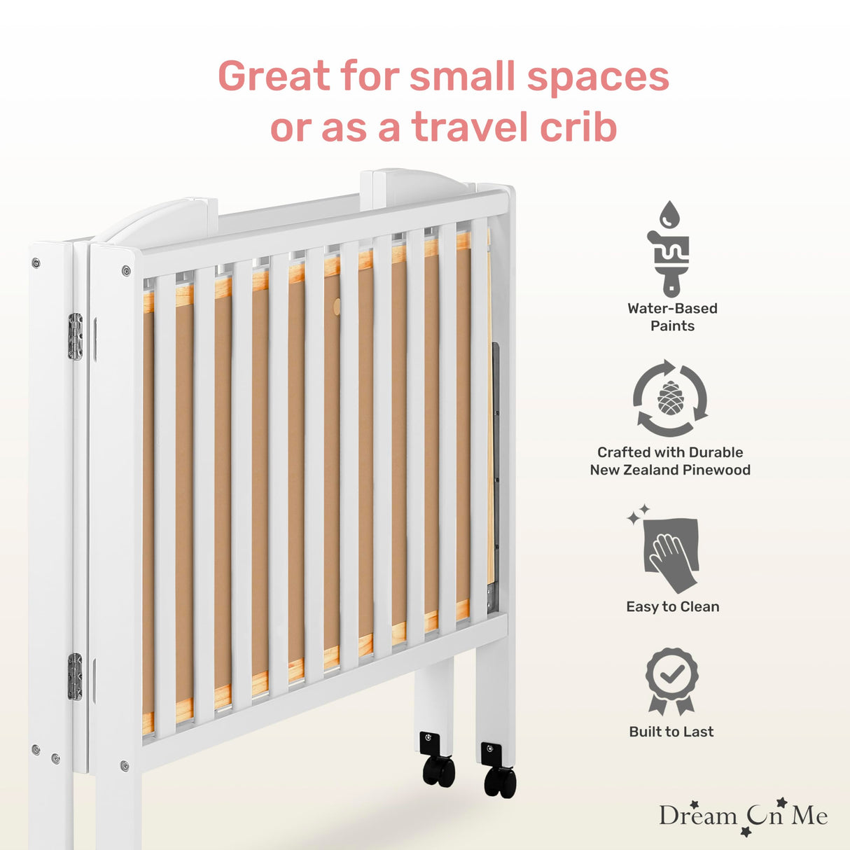 3 in 1 Portable Folding Stationary Side Crib in White, Greenguard Gold Certified, Safety Wheel with Locking Casters, Convertible, 3 Mattress Heights