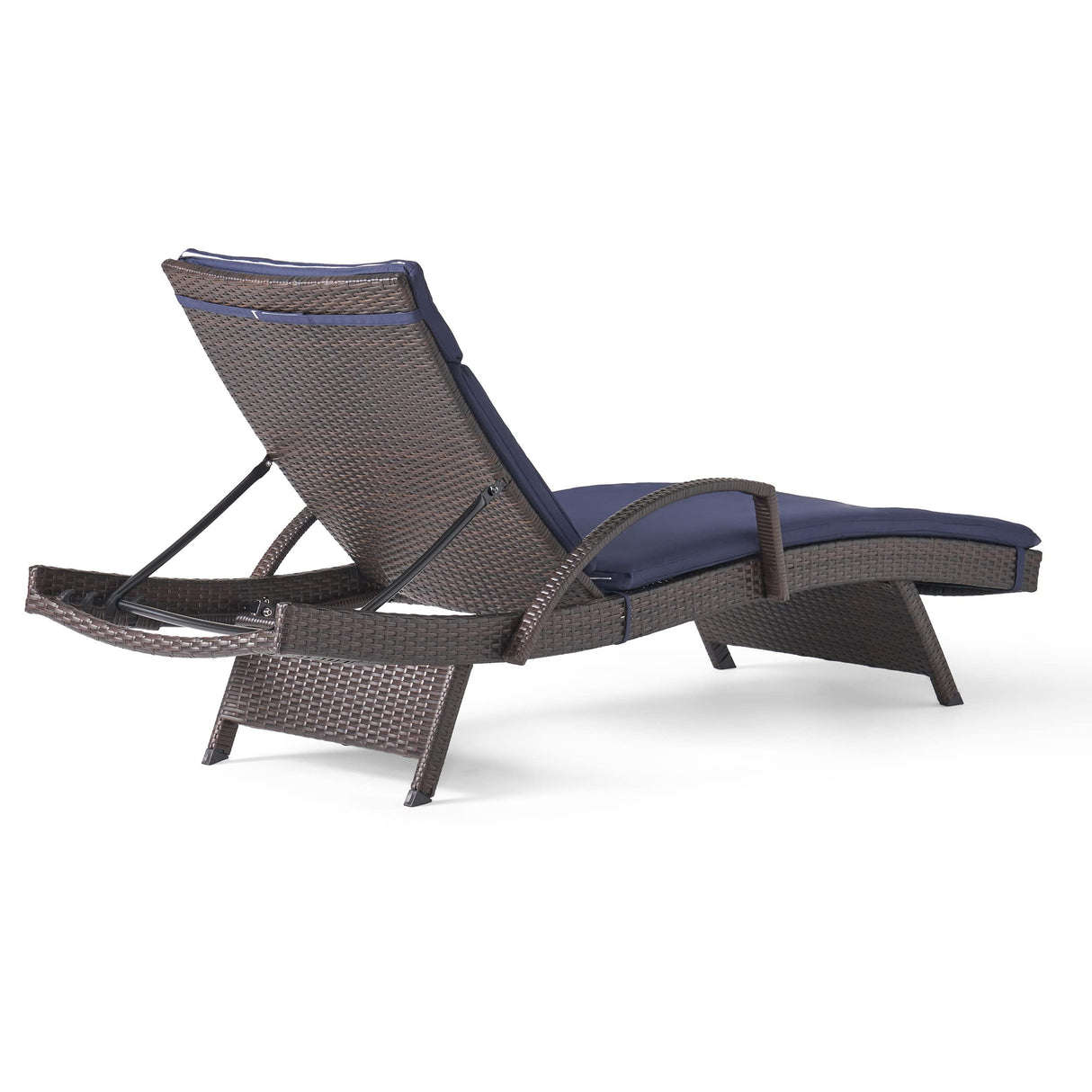 Christopher Knight Home Salem Outdoor Wicker Adjustable Chaise Lounge with Arms, with Cushion, Multibrown / Navy Blue