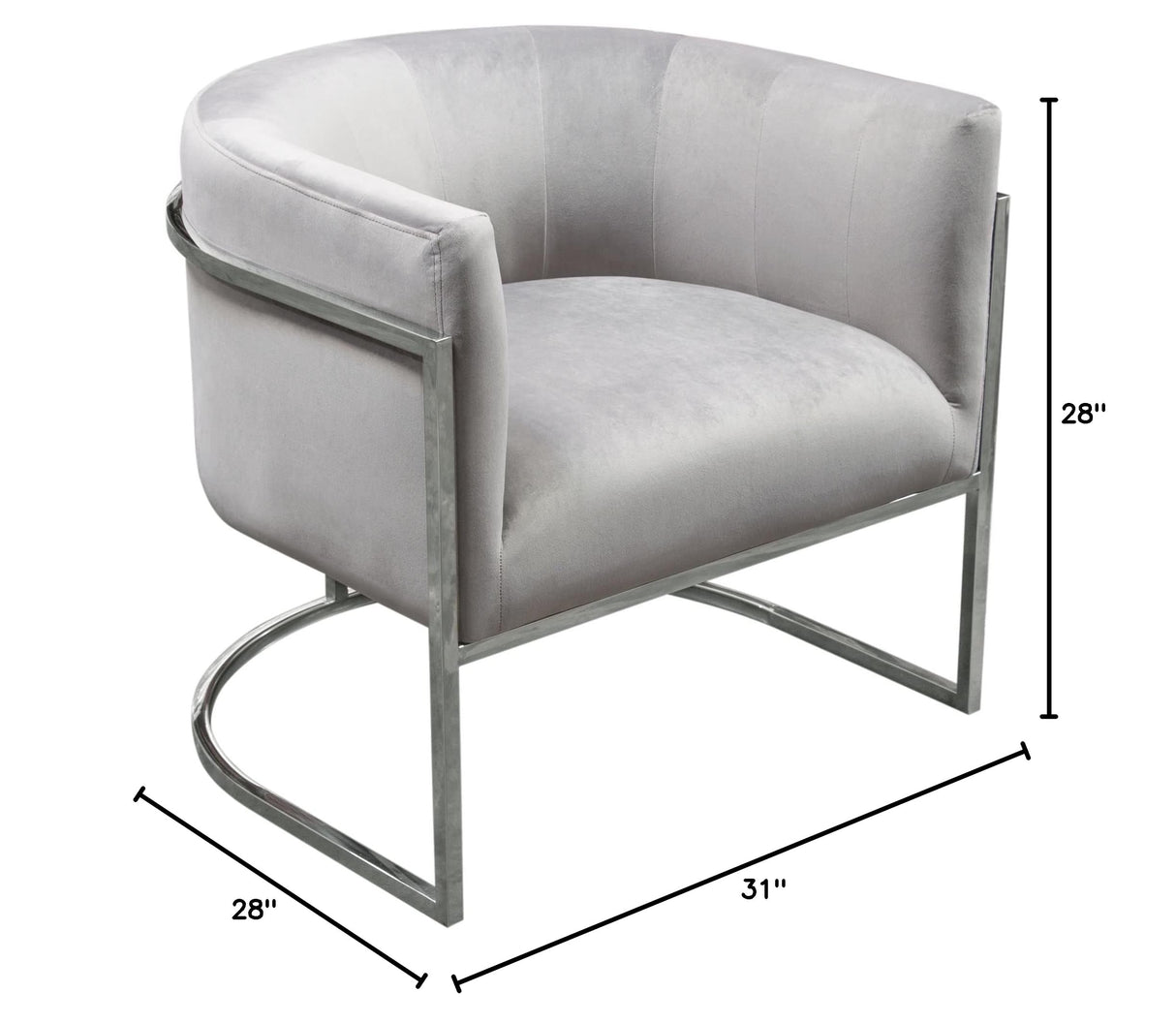 Accent Chair with Stainless Steel Frame in Grey Velvet