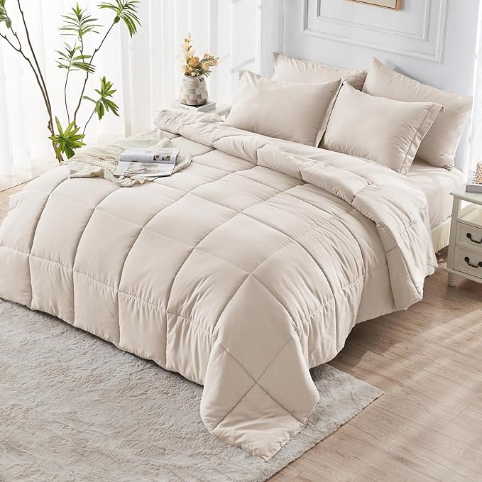 Queen Comforter Set, 7-Piece Bed in a Bag Queen, Ultra-Soft Comforters Queen Size