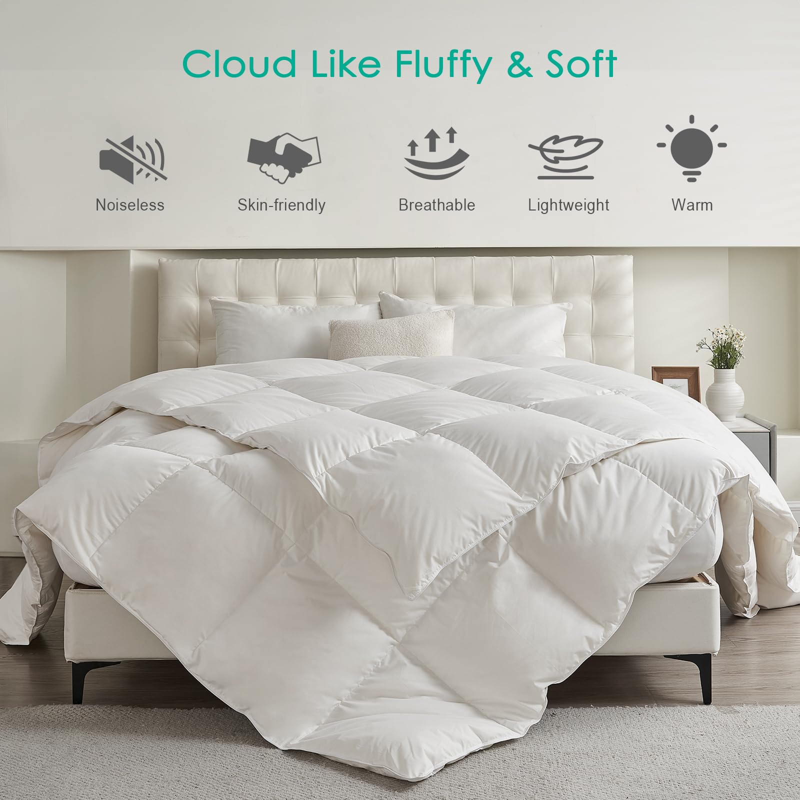 APSMILE Down Comforter King Size, Filled with Feather and Down Fiber Duvet, All Seasons White Ultra Soft King Duvet Insert, with Soft Cotton Blend Cover 106 × 90 inches