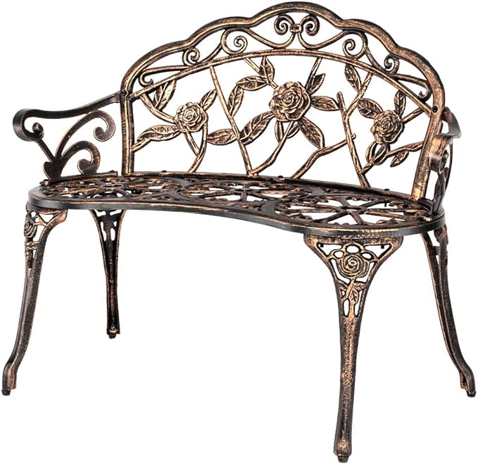 38.5" Patio Park Garden Outdoor Metal Rose Bench