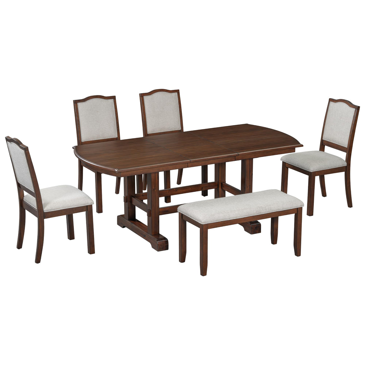 Harper & Bright Designs 6-Piece Dining Table Set for 6, 78inch Extendable Wood Rectangular Dining Table with Removable Leaf, Kitchen Table Set with 4 Upholstered Side Chair and Bench,Cherry