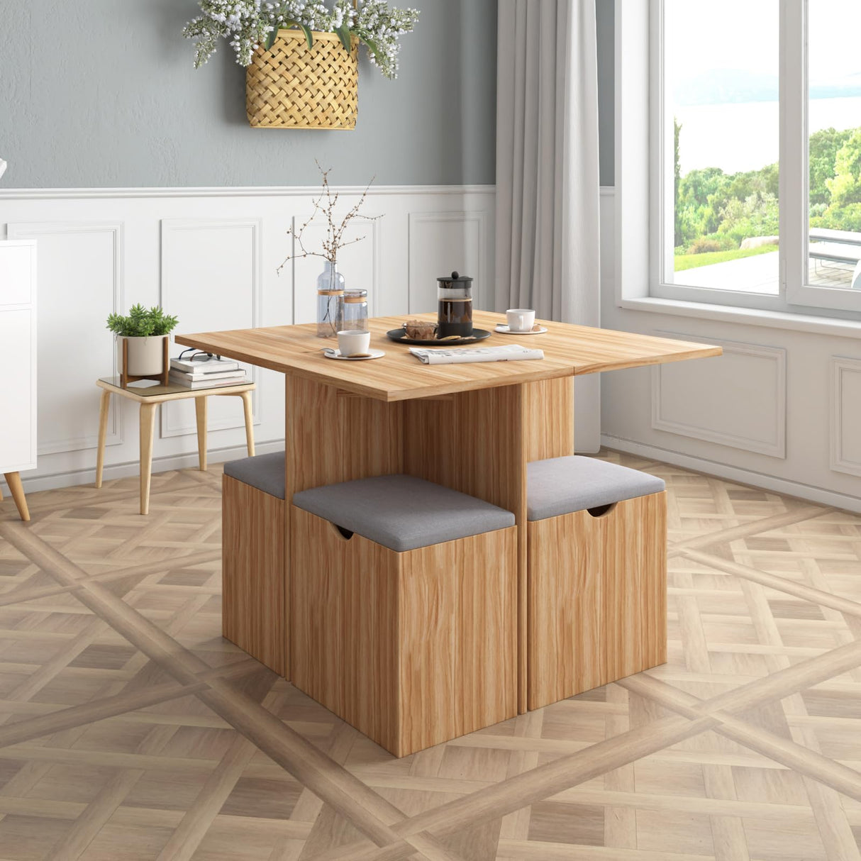 5-Piece Dining Table Set with 4 Stools - Space-Saving Kitchen Table