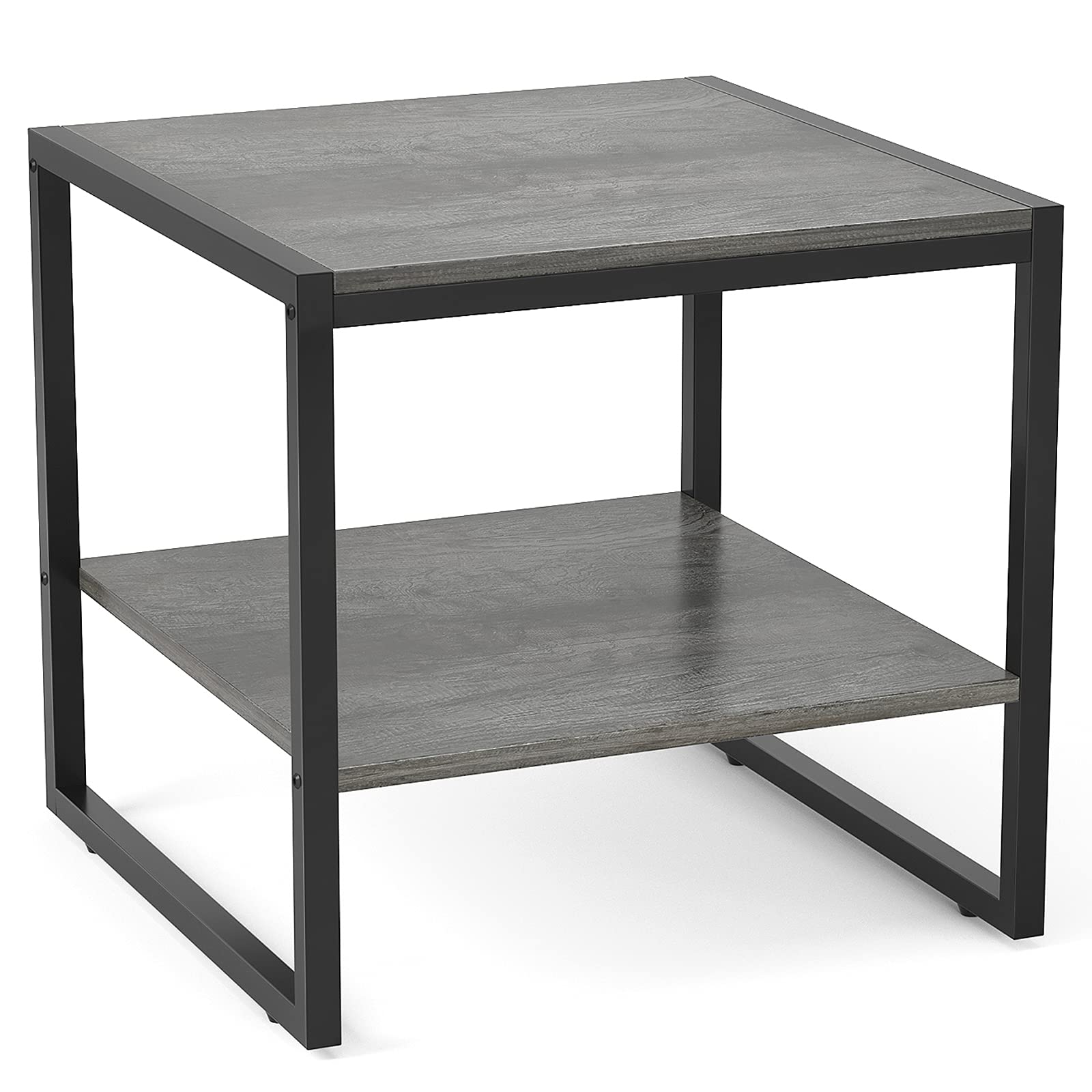 End Table, 20 Inch Square Side Table Modern Night Stand with 2-Tier Storage Shelf