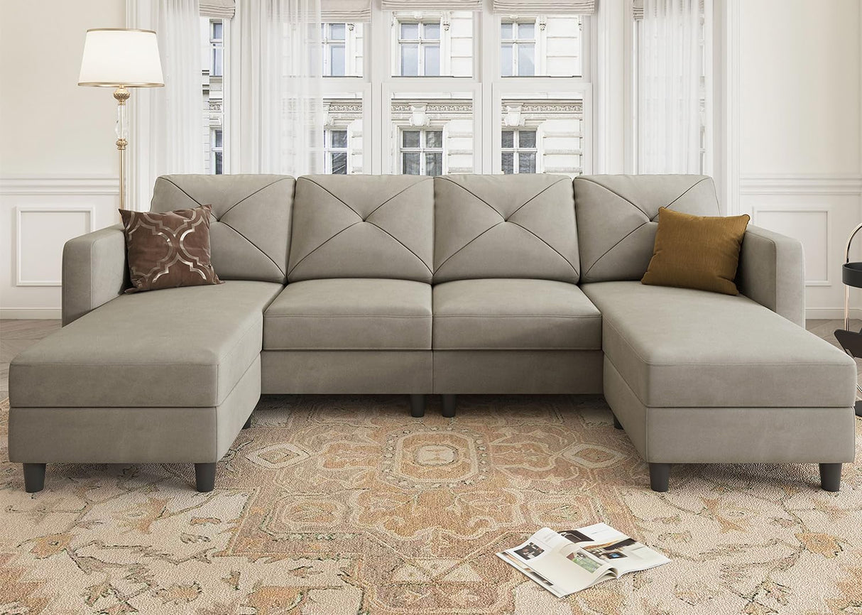 U Shaped Sectional Sofa Convertible Couch with Double Chaises 4 Seat Sofa