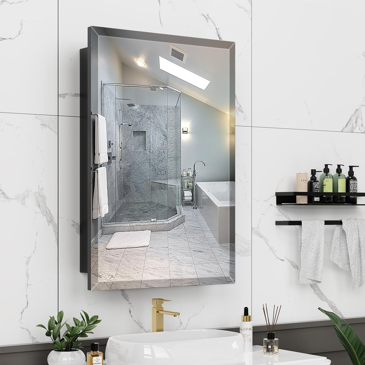 16X24 Inches Medicine Cabinet, Wall Mounted Bathroom Cabinet wirh Beveled Mirror